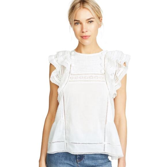 SEA NEW YORK Sofie Tank Top Pleated Bodice Flutter Sleeve Top Cottagecore Sz 4 - Picture 1 of 10